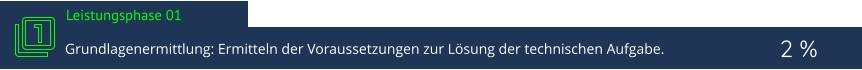 2 % Grundlagenermittlung: Ermitteln der Voraussetzungen zur Lösung der technischen Aufgabe. Leistungsphase 01