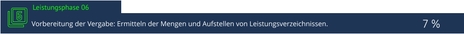 Leistungsphase 06  7 % Vorbereitung der Vergabe: Ermitteln der Mengen und Aufstellen von Leistungsverzeichnissen.